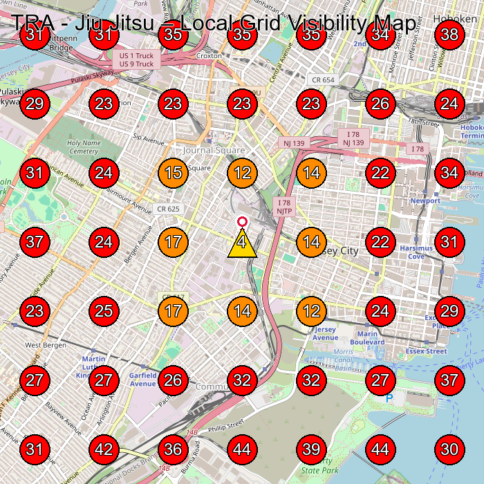 TRA - Jiu Jitsu GeoGrid visibility map for Martial Arts School in Hoboken